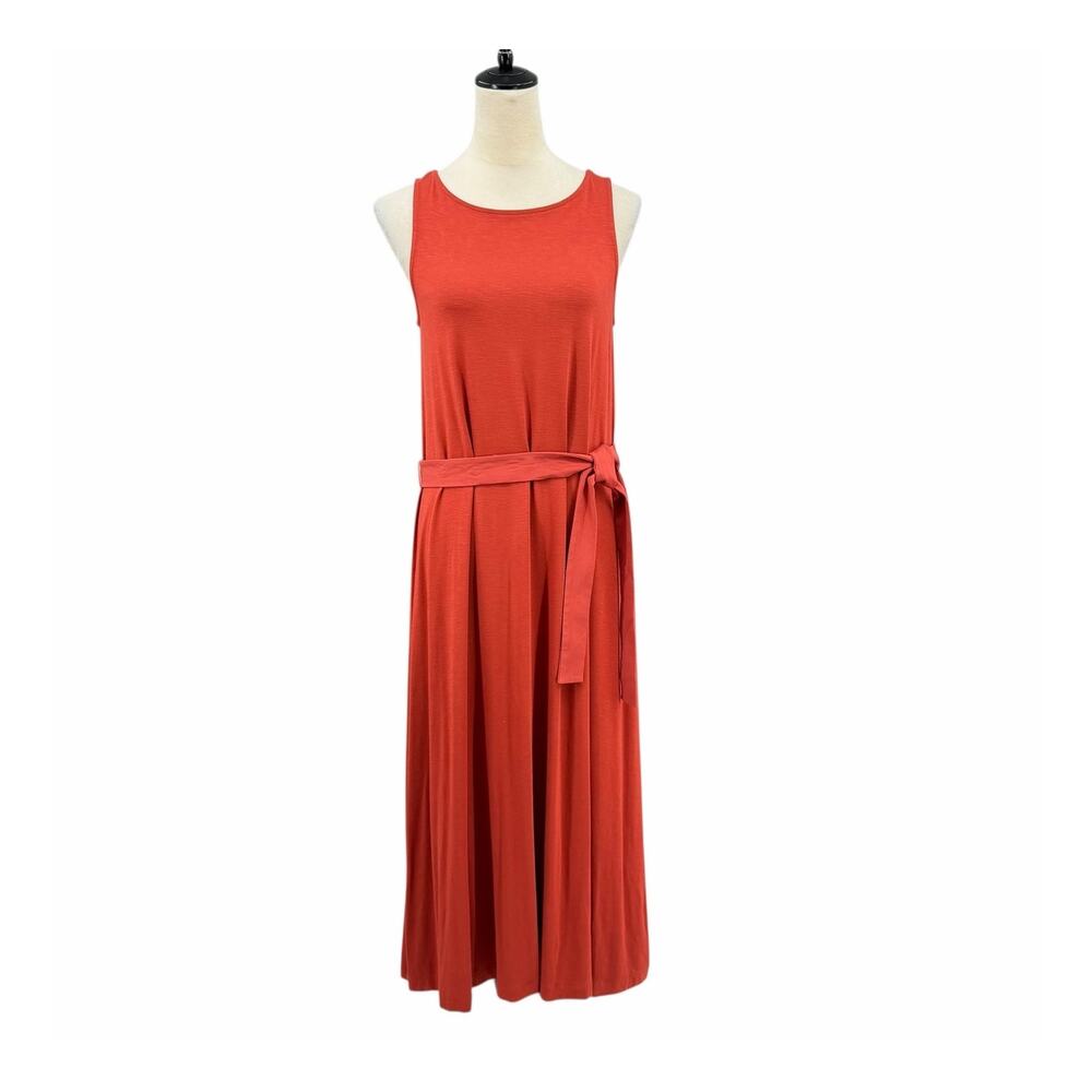 J. Jill Rust Orange Belted Knit Sleeveless Summer Minimalist Maxi Dress